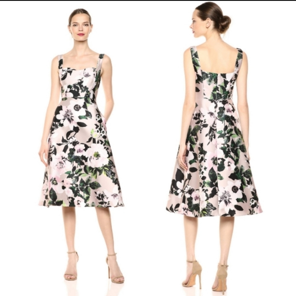 Adrianna Papell floral tea length dress 8